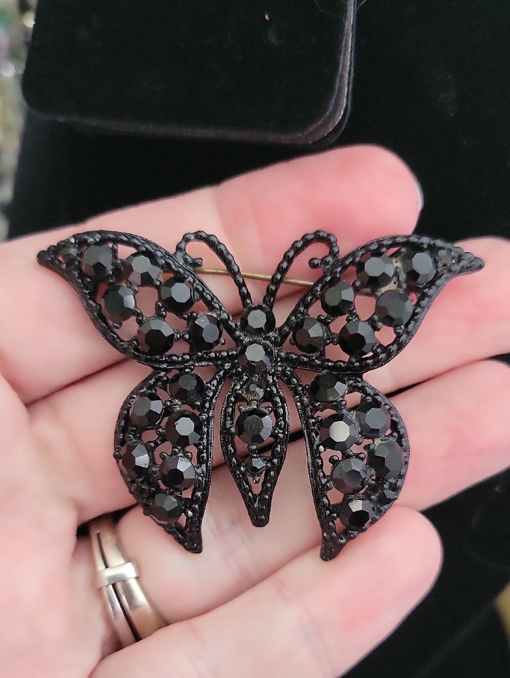 Weiss Black Crystal Butterfly Brooch - Women's Jewelry Accent